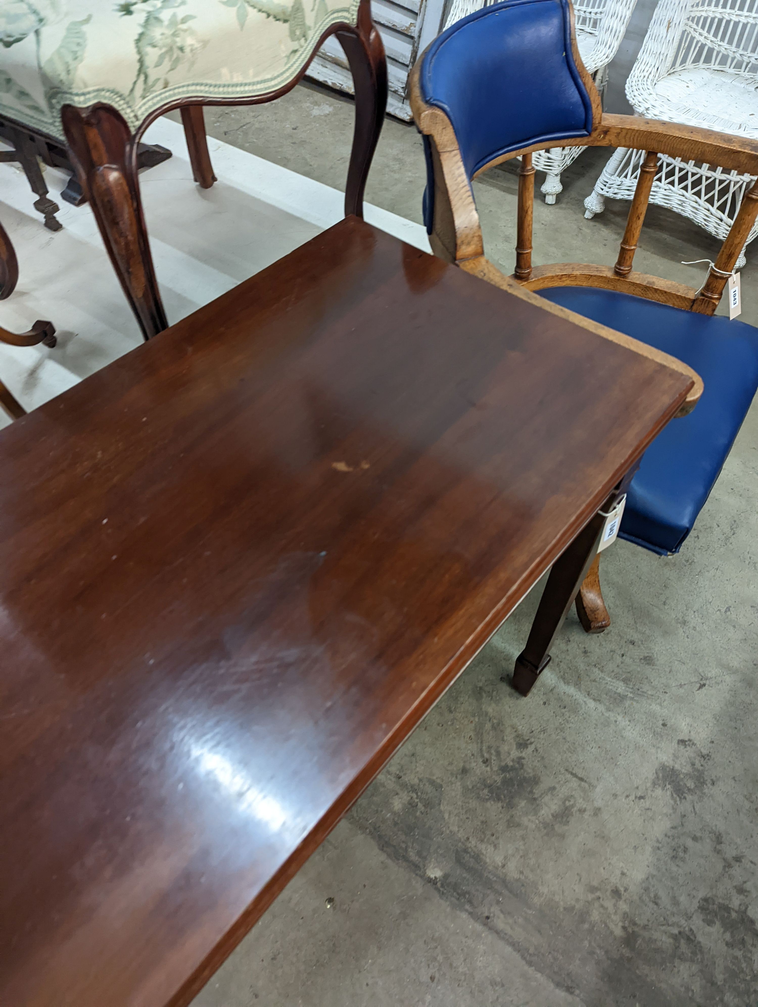 An Edwardian rectangular mahogany folding tea table, width 92cm, depth 46cm, height 75cm